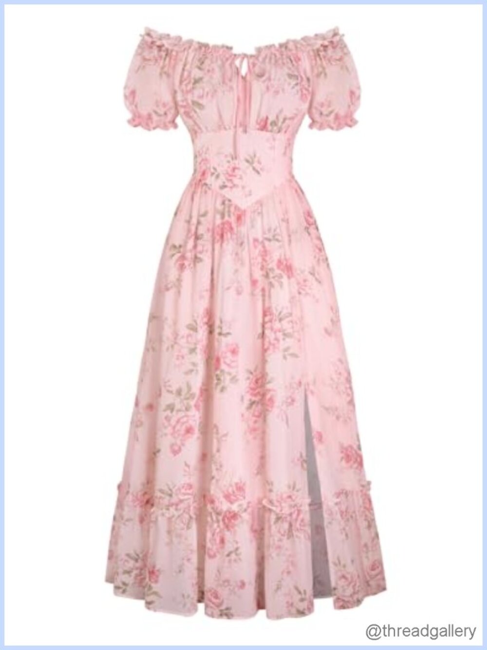 Floral Corset Midi Dress Puff Sleeve Cottagecore Summer A-Line